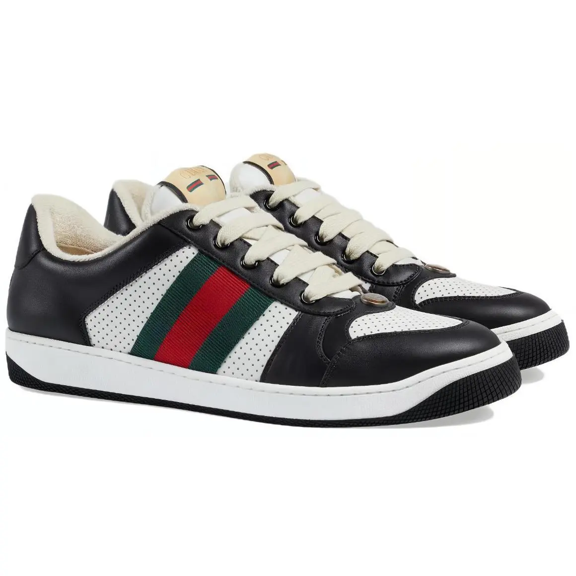 Men`s Gucci Black White Leather Screener Sneakers 546163