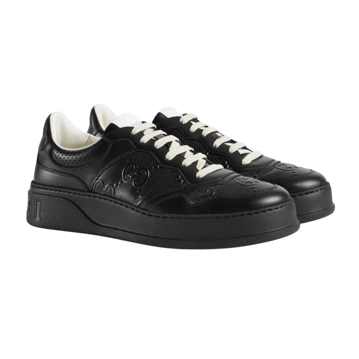 Men`s  Black Chunky GG Embossed Leather Sneakers 669582 by Gucci