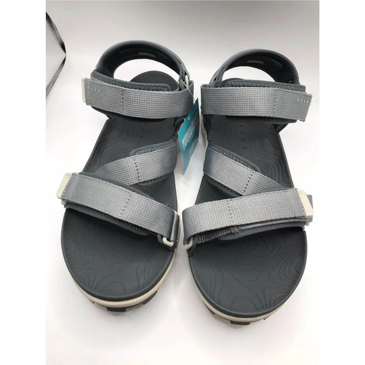 Men`s Reef Grey/tan Cross-shore Adjustable Strap Water Friendly Sandals 12