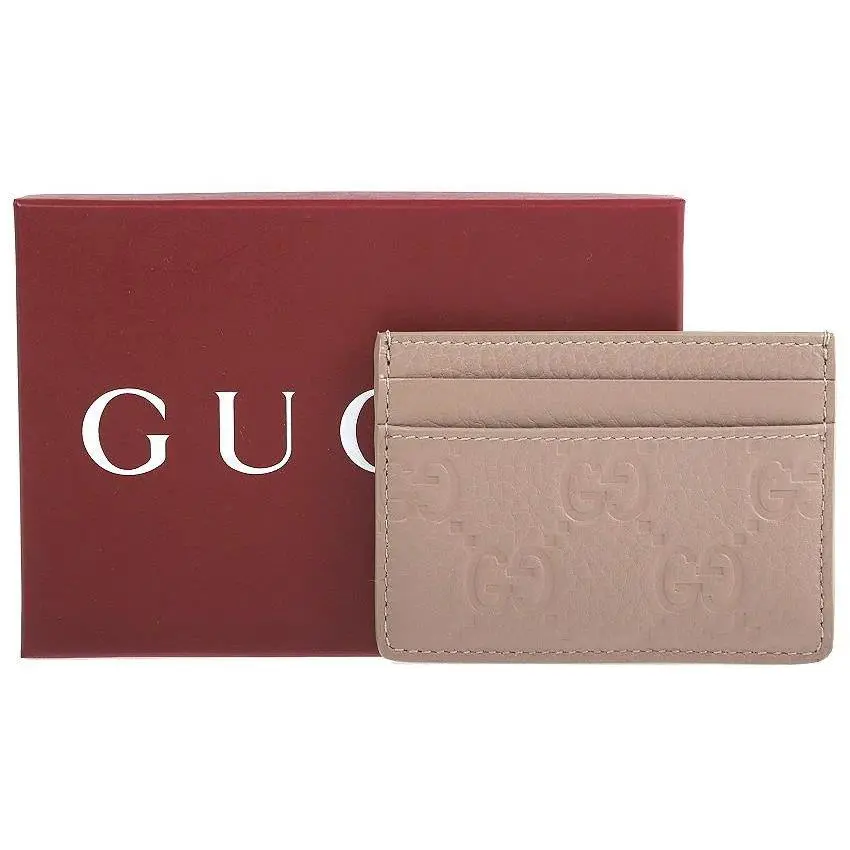 Gucci Emblem Debossed Textured Leather Card Holder Case Wallet W/box