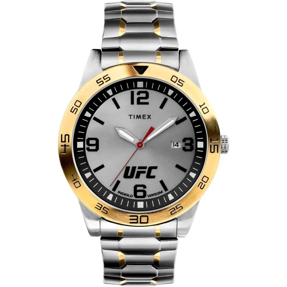 Timex Ufc TW2V56500 Men`s Watch Stainless Steel Band Two-tone Quartz - Dial: Silver-tone, Band: Two-tone (Silver-tone and Gold-tone), Bezel: Silver-tone
