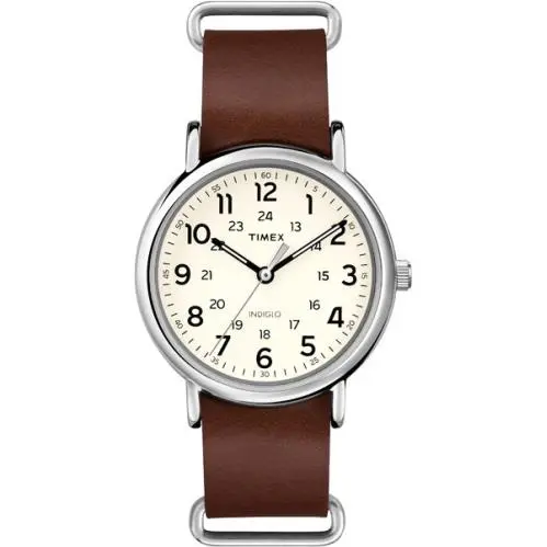 40mm  Weekender Men`s Watch Brown Leather Strap White/cream Dial T2P495 by Timex