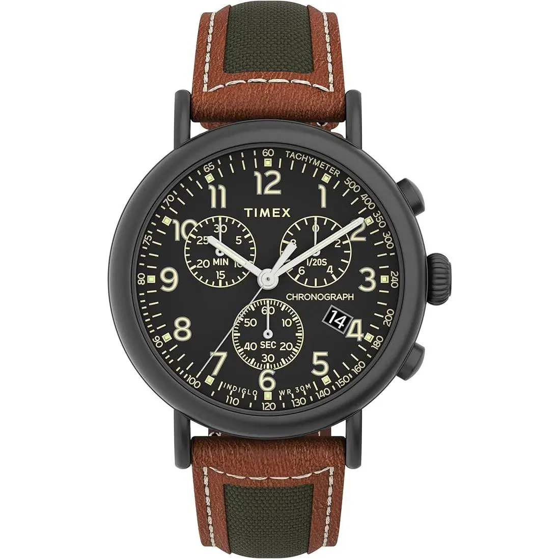 Timex TW2U58000 Men`s Standard Black IP Brown Band Black Dial Chronograph Watch