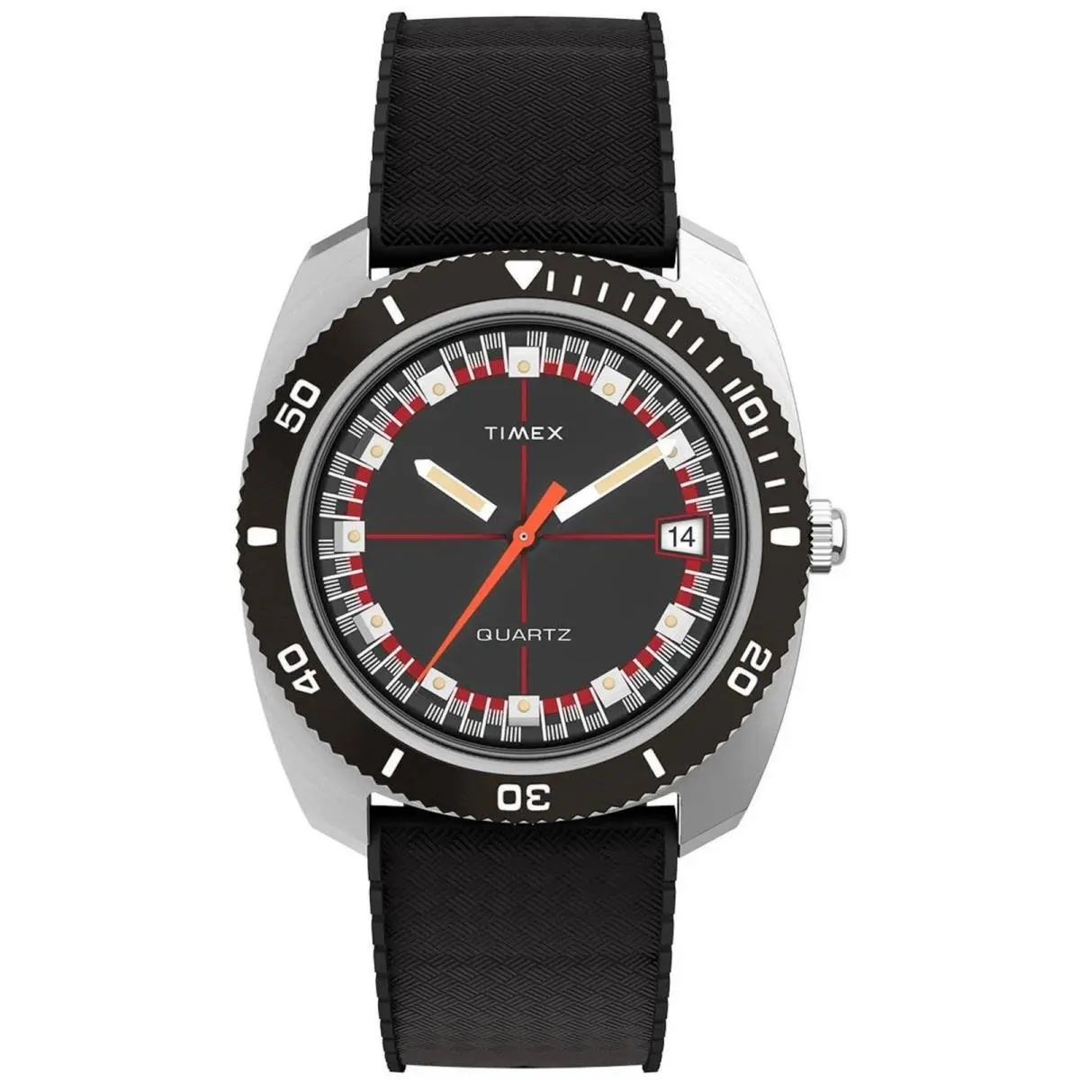 Timex Men`s Watch Q Timex Reissue Black Dial Synthetic Rubber Strap TW2W22400ZV