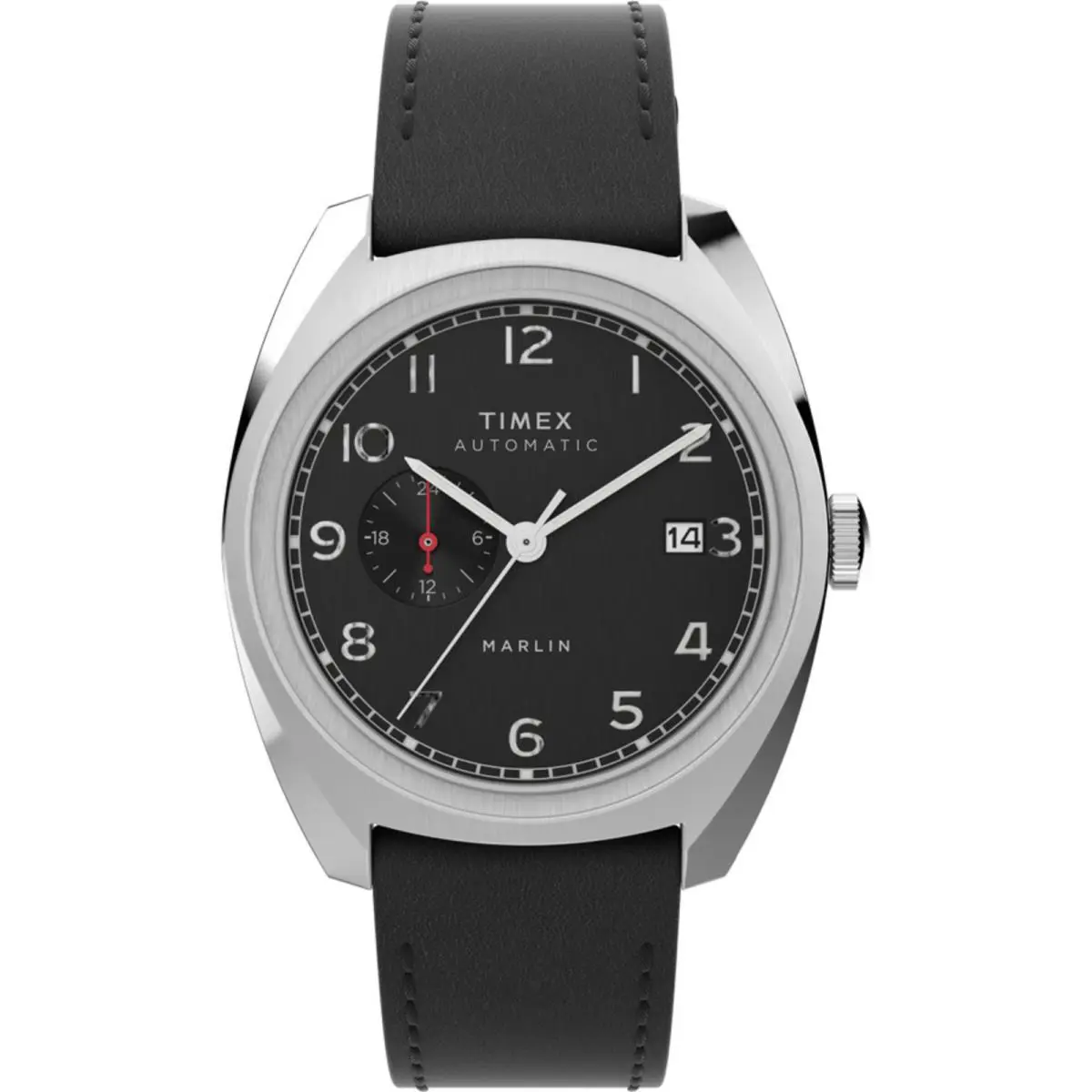 Timex Men`s Watch Marlin Automatic Date Display Black Leather Strap TW2V62100 - Dial: Black, Band: Black