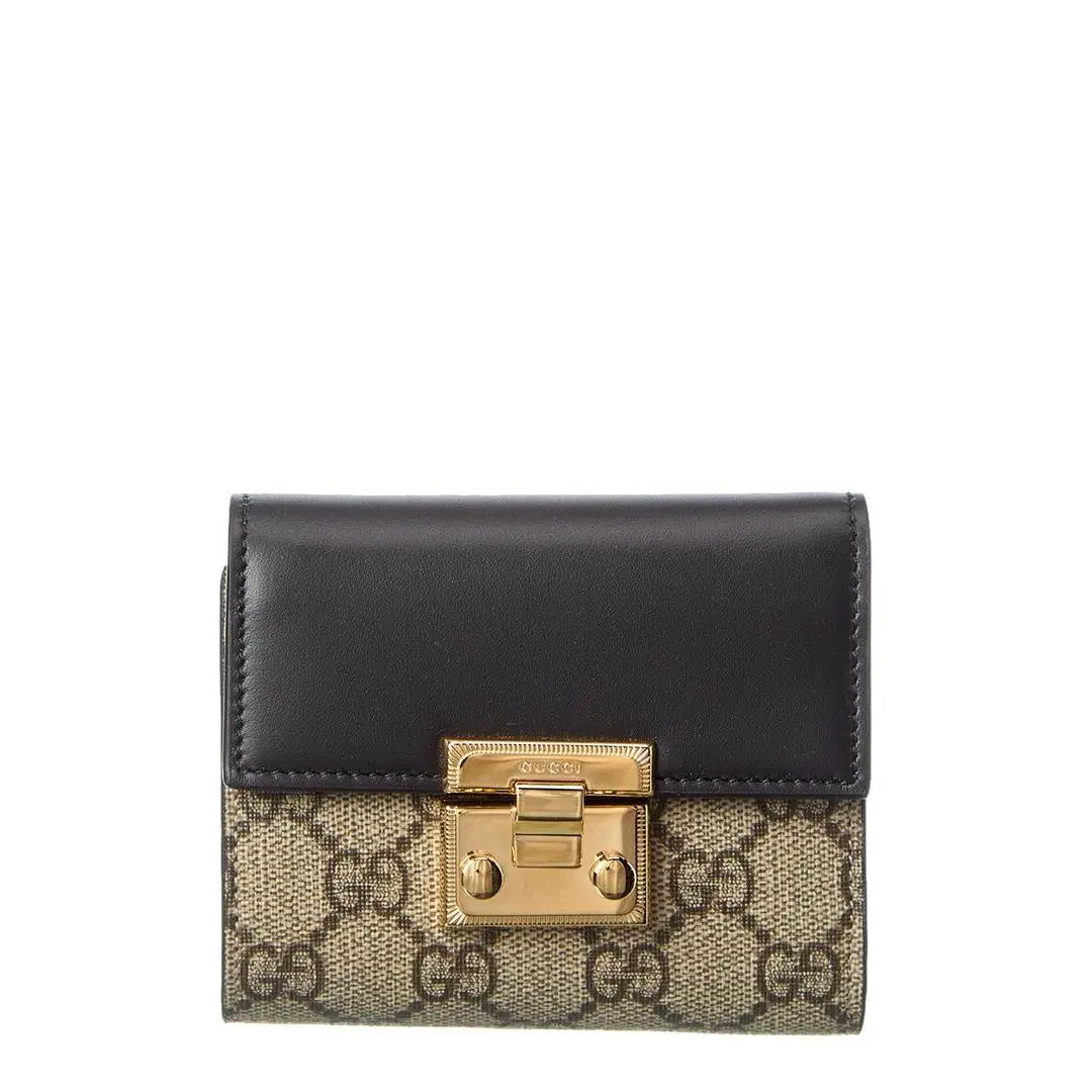 Gucci Gg Supreme Canvas Leather Card Case Women`s Beige