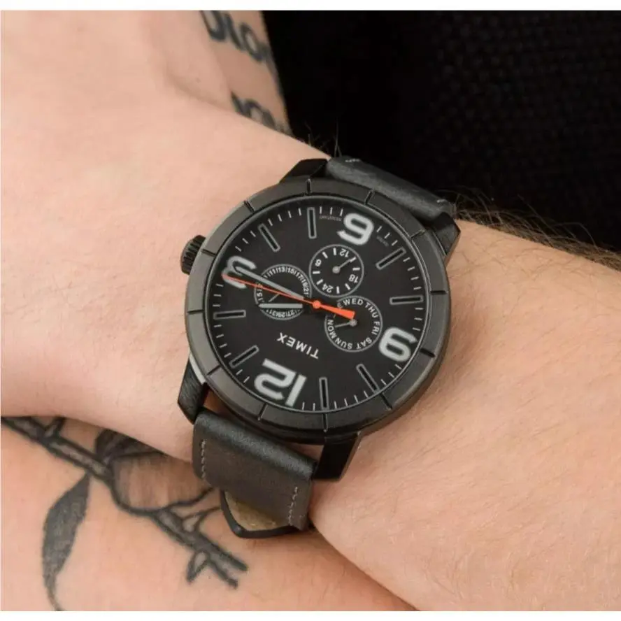 Timex City Multifunction Quartz Black Dial Grey Leather Men Watch TW2U15200 44MM - Dial: Black, Band: Gray, Bezel: Black