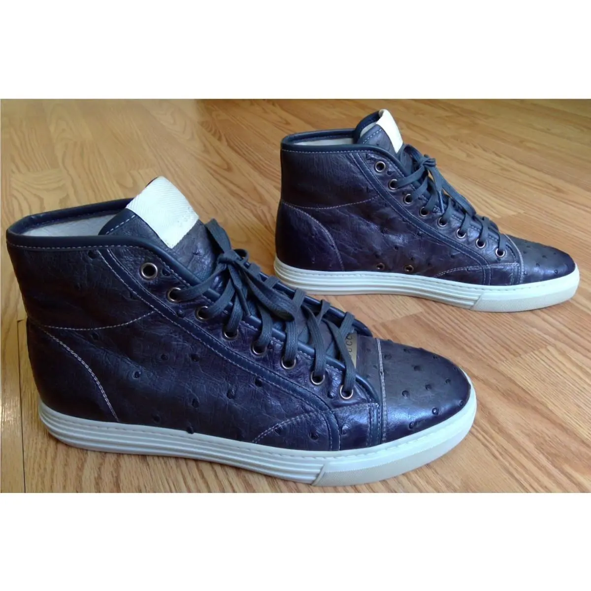 Gucci Era Tom Ford Ostrich Gray Leather High Top Sneakers 8.5 US