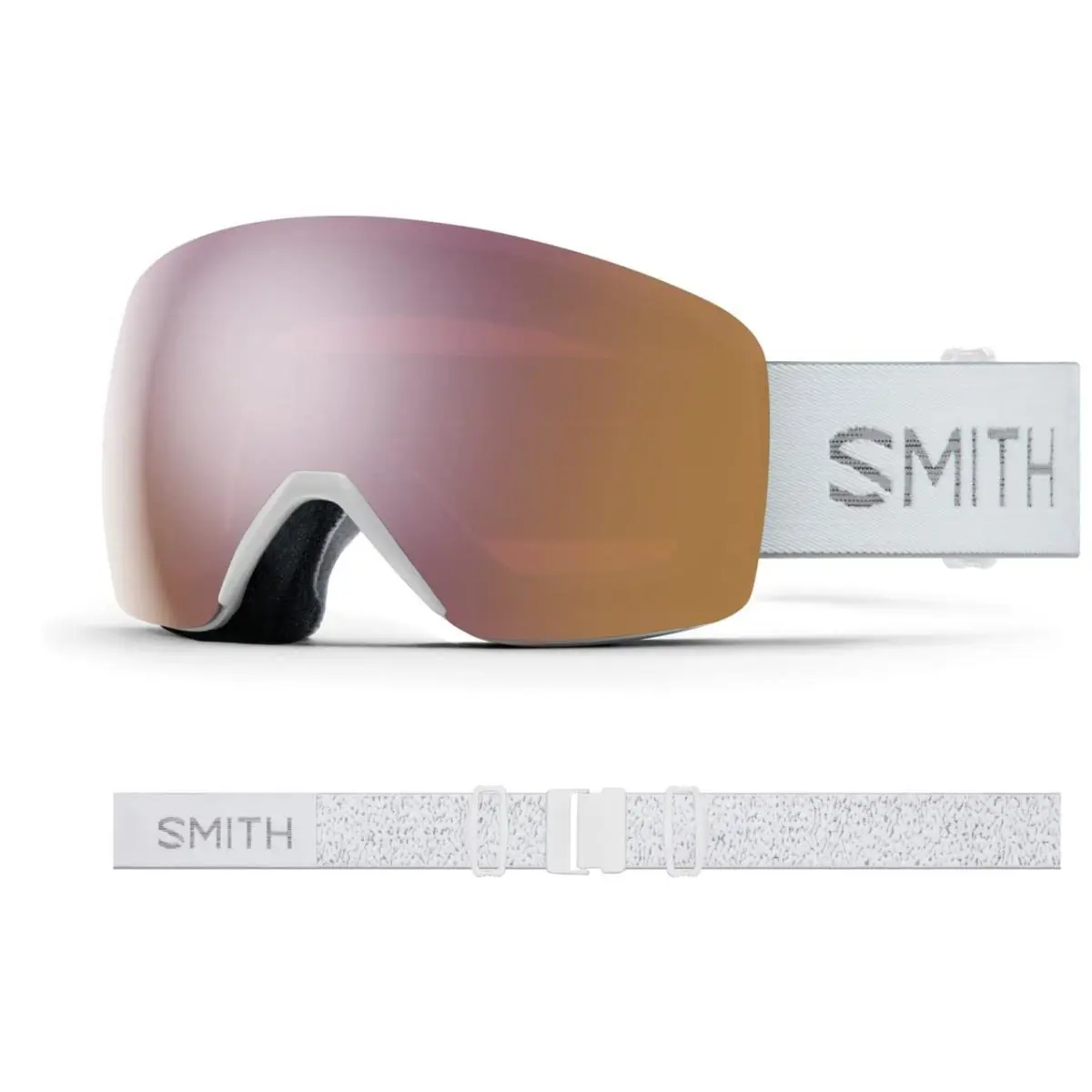 Smith Skyline Snow Goggles White Chunky Knit Frame Chromapop Everyday Rose Gold