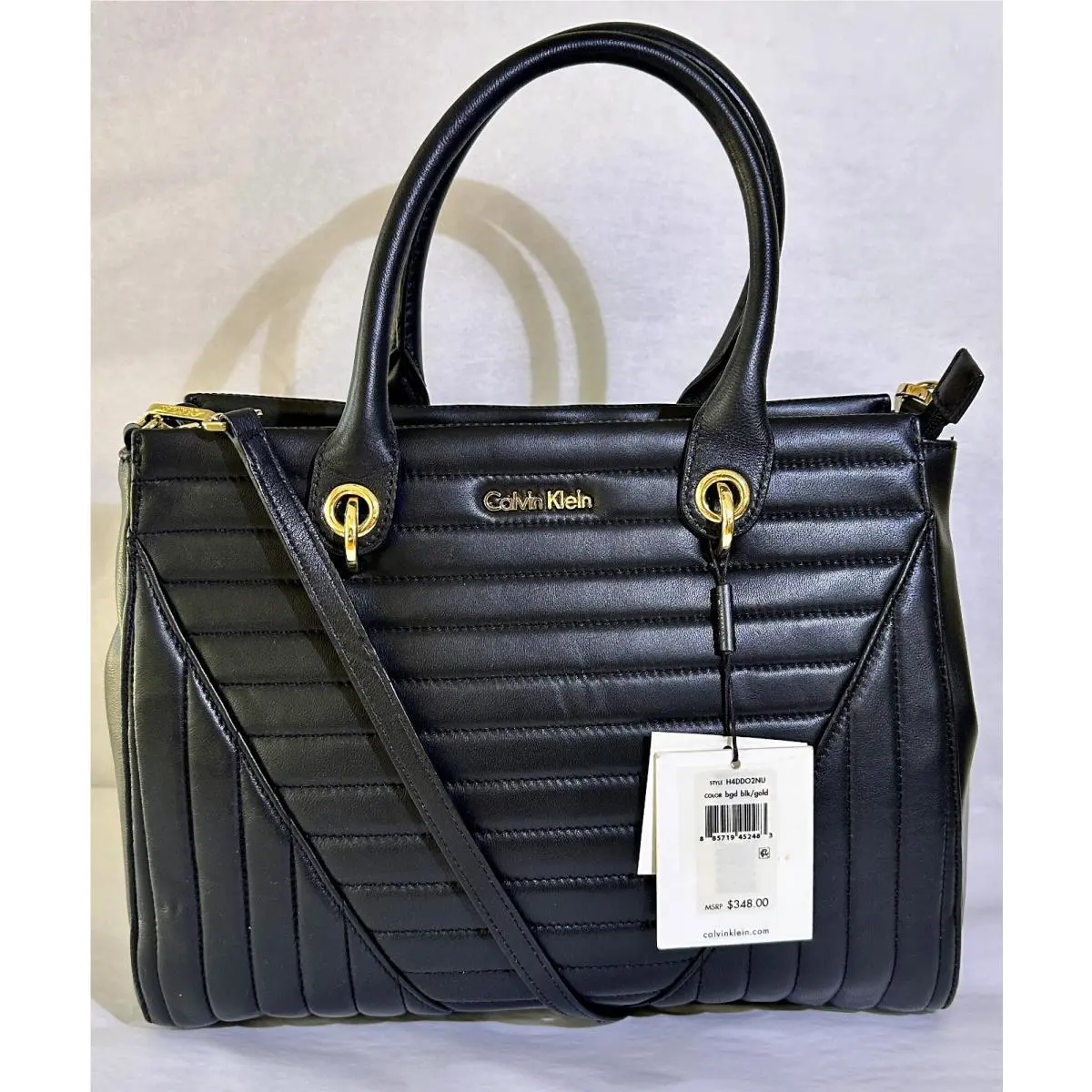Calvin Klein Black Lux Lamb Quilted Satchel