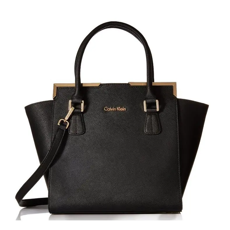Calvin Klein Satchel Tote Convertible Crossbody Black Saffiano Leather Top-zip