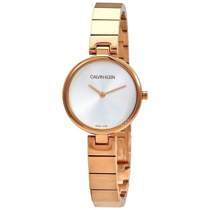 Calvin Klein Quartz Silver Dial Ladies Rose Gold Bracelet Watch K8G23646