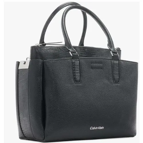 Calvin Klein Bucket Tote Zip Crossbody 2-Piece Set Black Leather Python