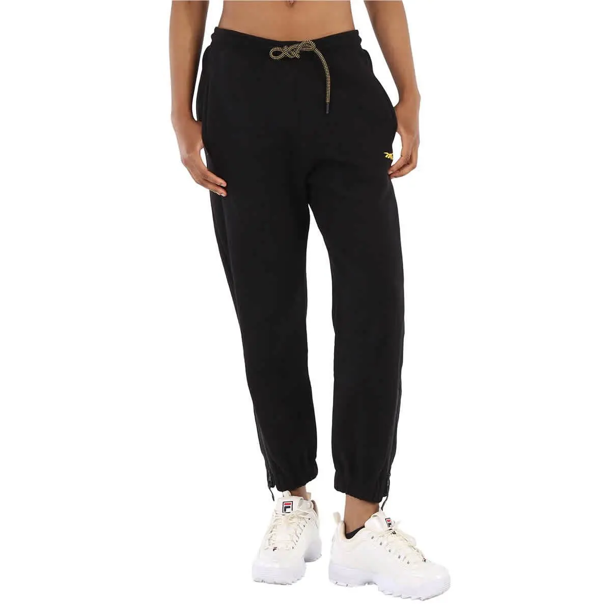 Reebok Ladies Black Logo-embroidered Track Pants Size Medium