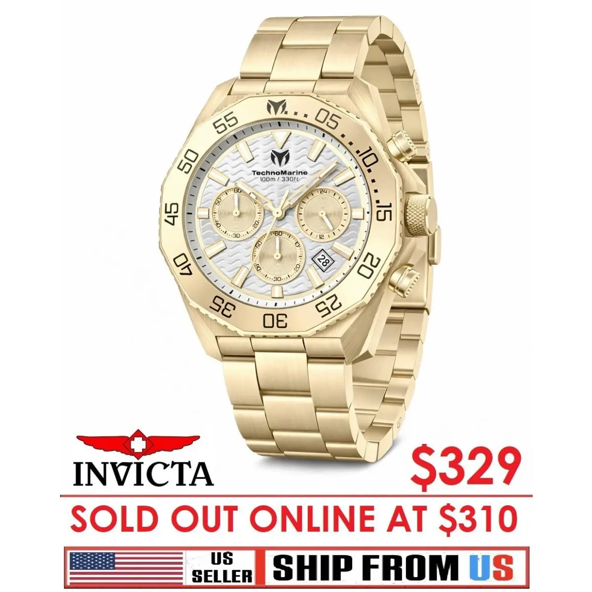 Technomarine Mare Vivo Men`s Gold 44mm Quartz Date Watch