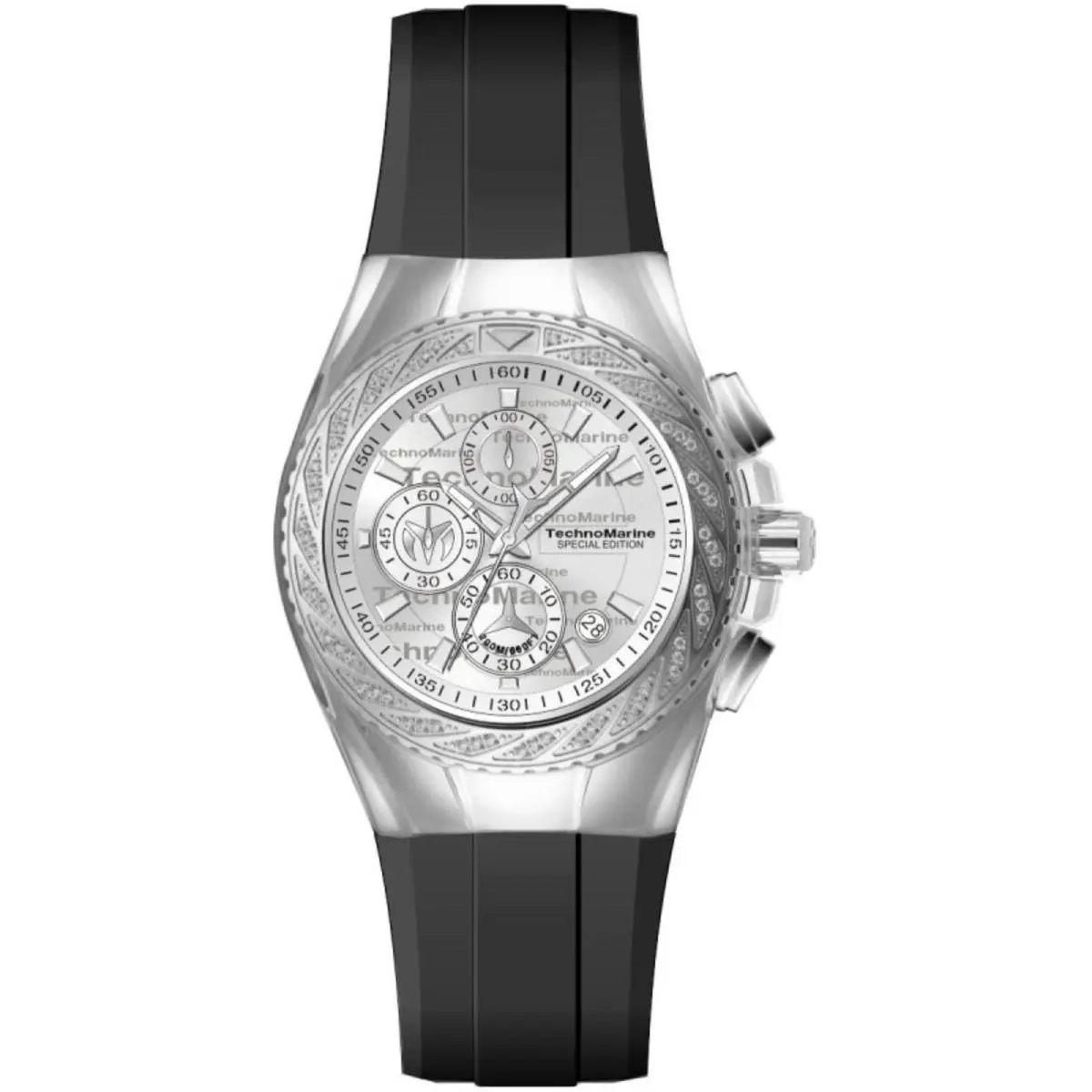Technomarine Men`s Watch Cruise Glitz Chrono Silver Dial Black Strap TM-125014 by TechnoMarine