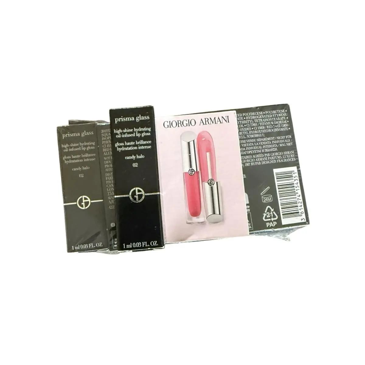 Giorgio Armani Prisma Glass Lip Gloss 02 Candy Halo 1ml Travel Size 12 Piece