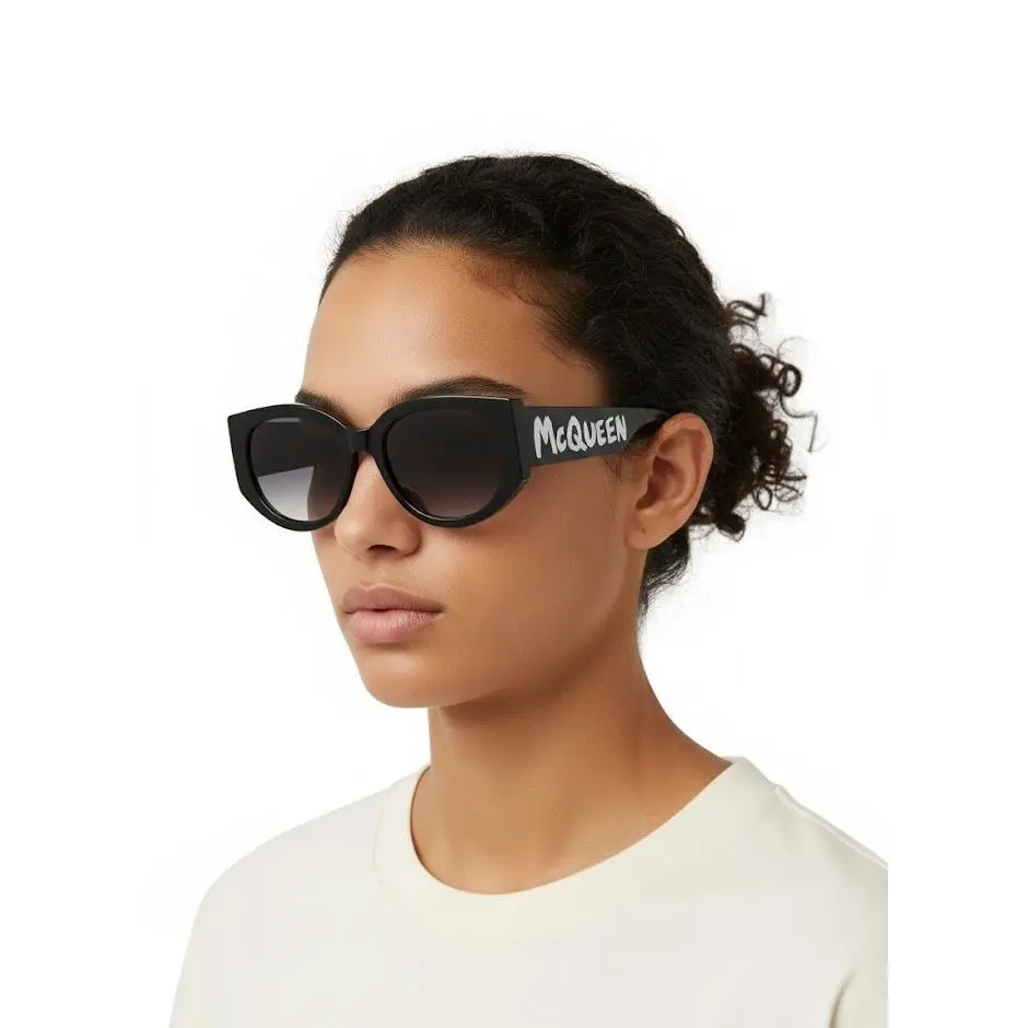 Mcqueen Women 54mm Oval Sunglasses Black Black Grey