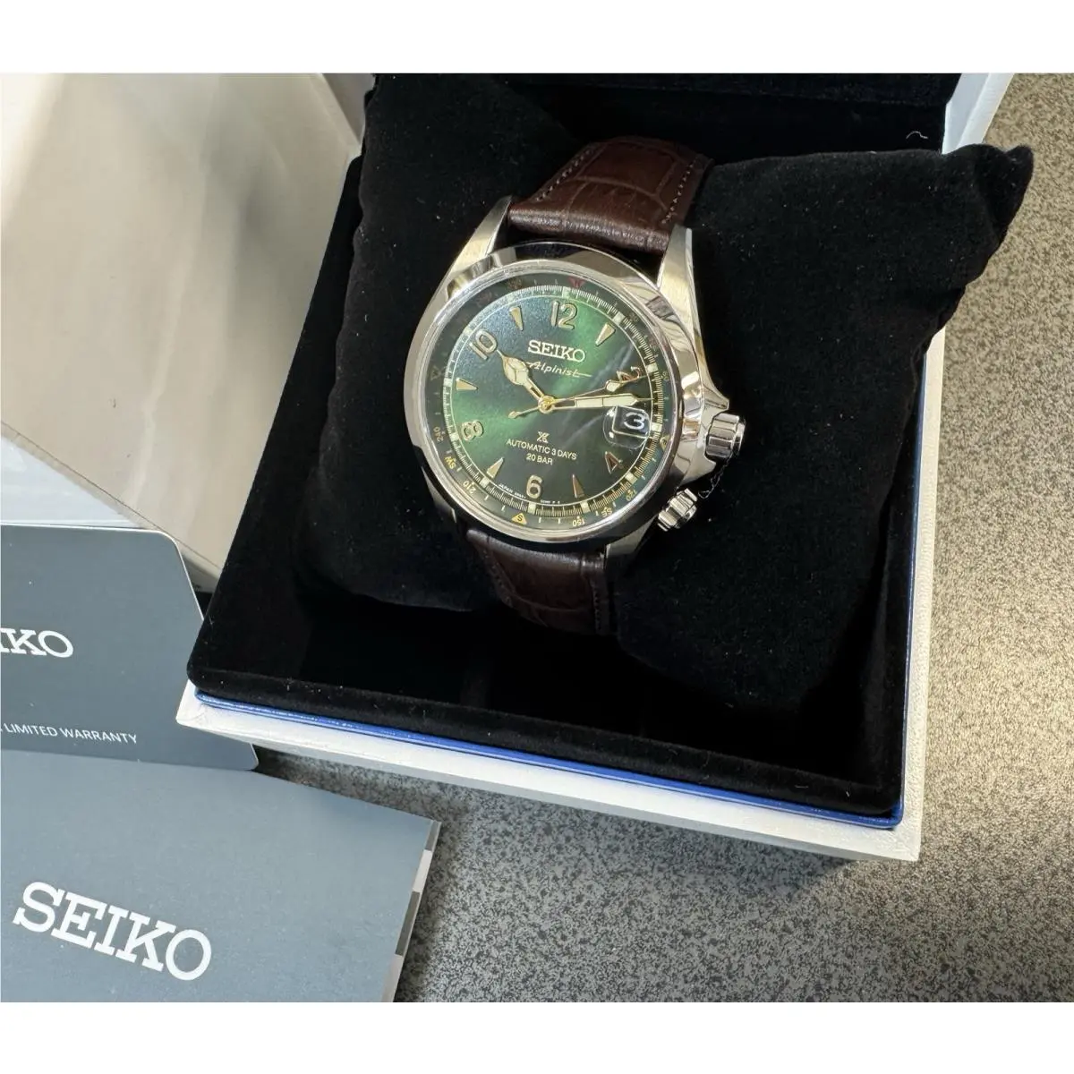 Seiko Prospex Alpinist Automatic 39.5mm Green Dial Leather Band Watch SPB507