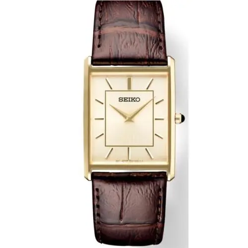 Essentials SWR064-SWR106 Mens Quartz Rectangular Brown Leather Strap Watch by Seiko