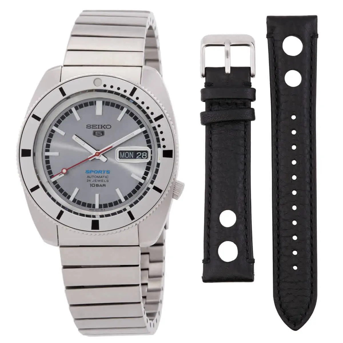Seiko Limited Edition 5 Sports Automatic Silver Dial Watch SRPL03K1 - Dial: Silver, Band: Silver-tone, Bezel: Silver-tone