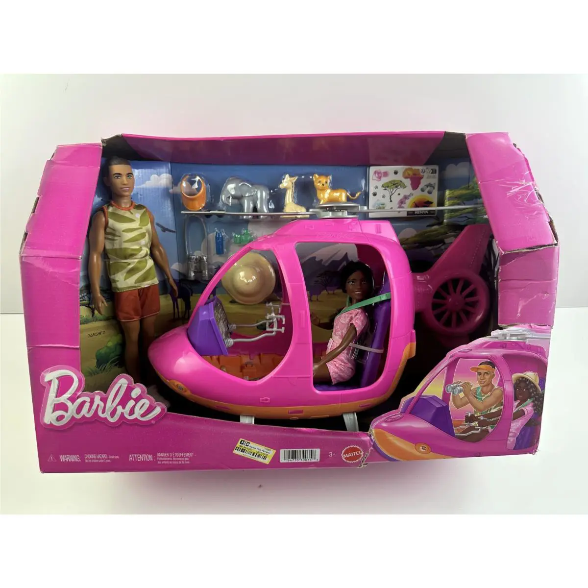 Barbie Pink Passport Kenya Adventure Doll Playset Toy Helicopter 3+ Damaged B