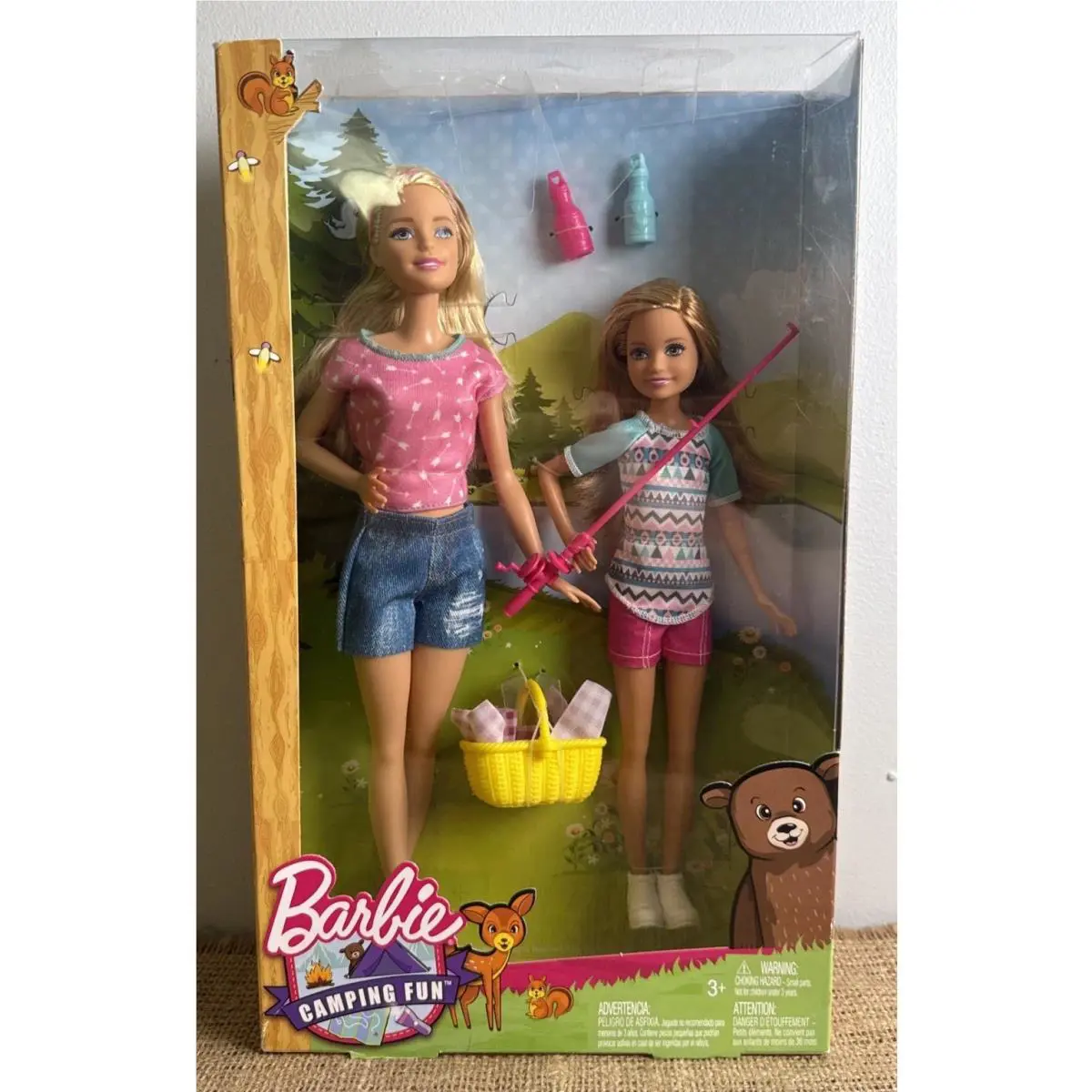 2016 Barbie Camping Fun Barbie and Stacie with Fishing Pole and Picnic Set