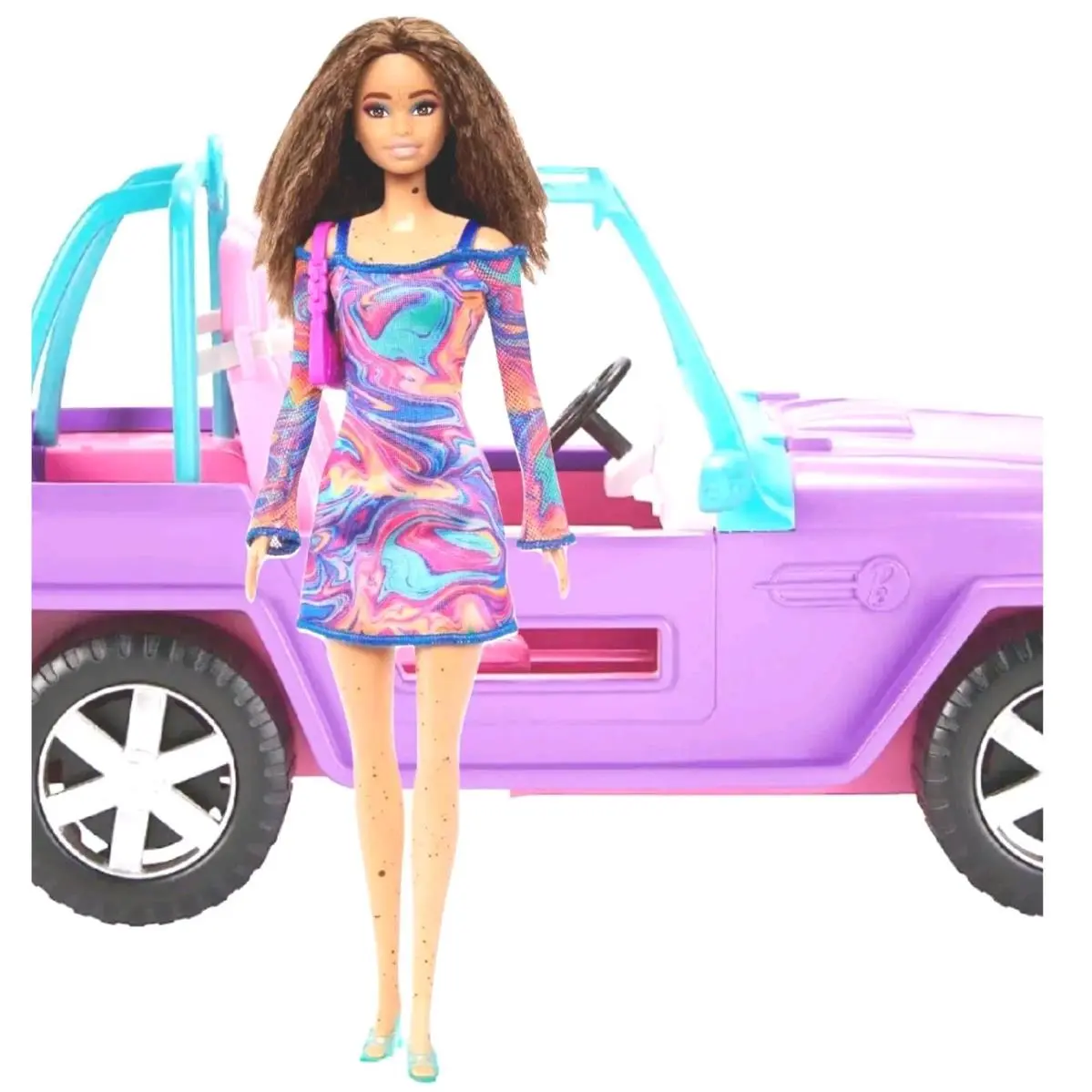 Barbie Off Road Vehicle Purple Fashionista Long Crimp Hair Rolling Wheels Set 2