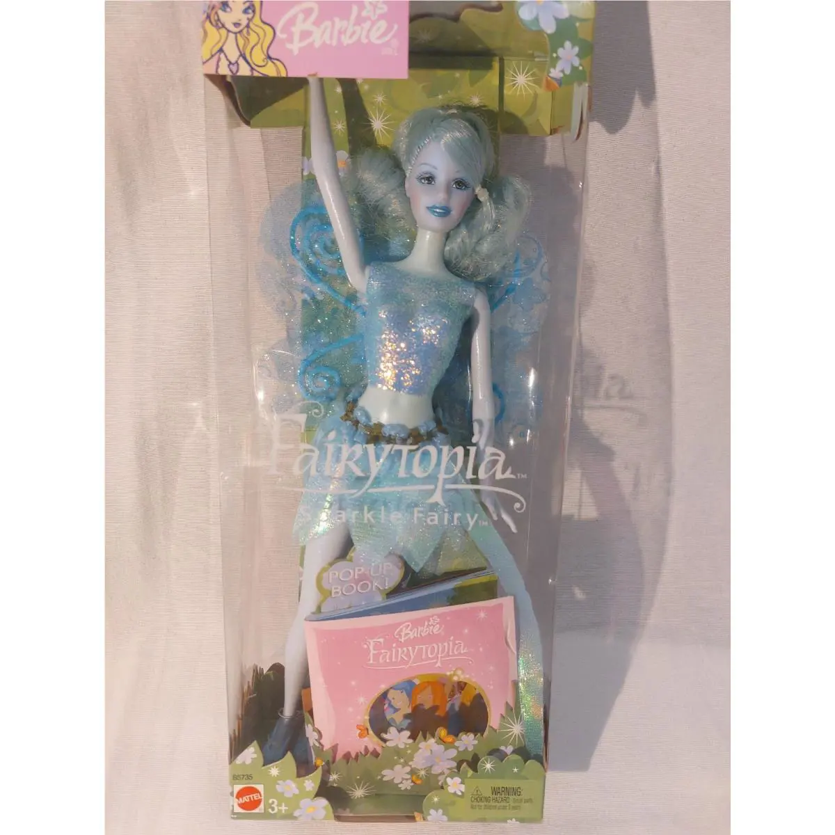 Barbie 2003 Fairytopia Blue Sparkle Fairy with Wings Pop Up Book Nos B5735