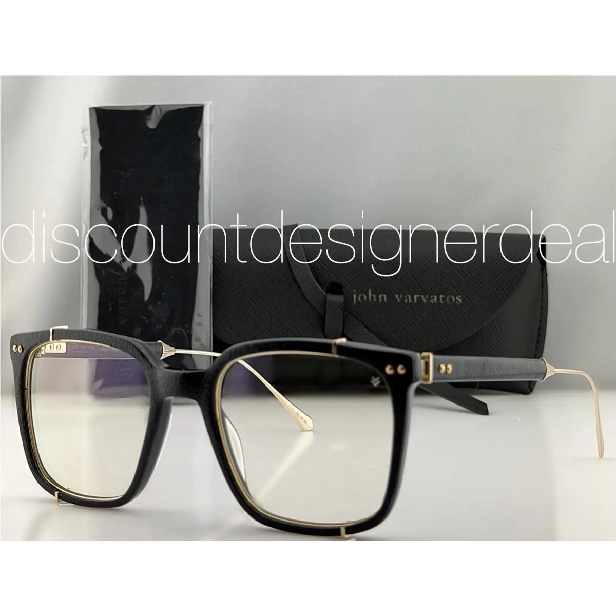 John Varvatos Eyeglasses Gold Navy Leather Square Frame 51mm Luxury VJVA205