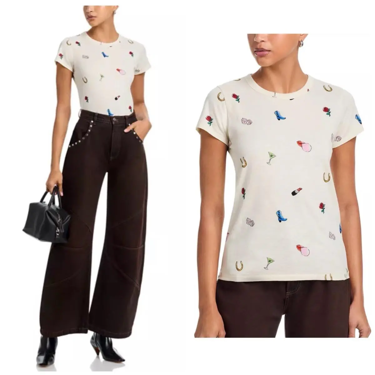 Rag Bone All Over RB Patch Tee In Ivory Size: XS by Rag & Bone