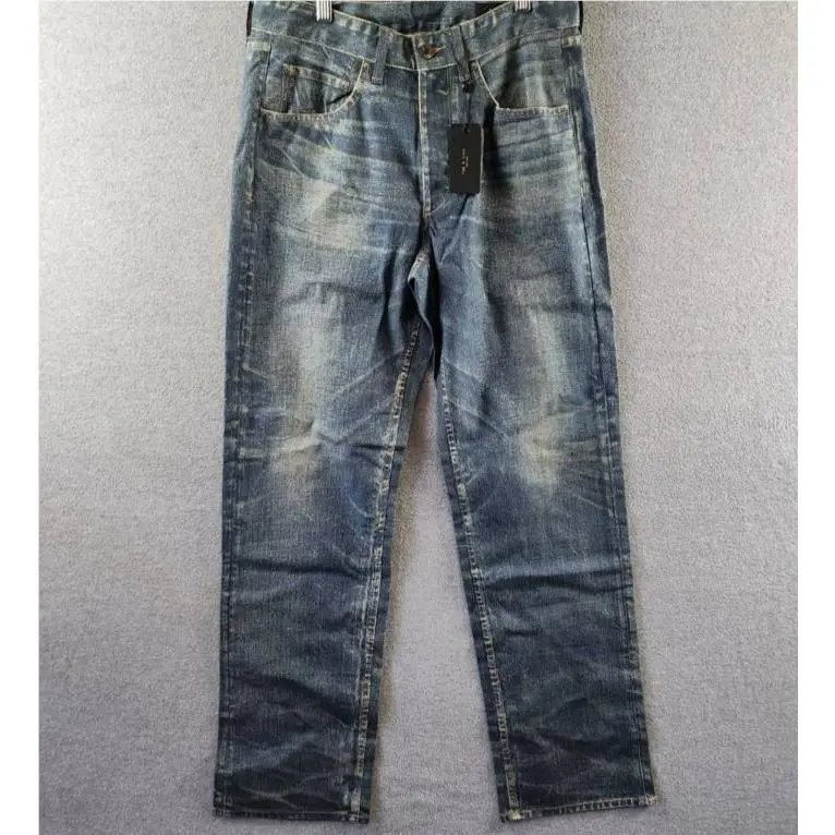 Rag Bone Whiskered Straight Denim Jeans Men`s 29 Blue Faded Button Zip Closure