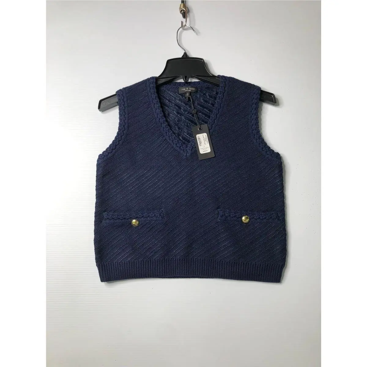 Rag Bone Claire Knit V-neck Vest Women`s Size S Indigo