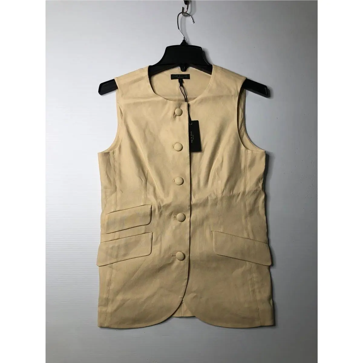 Rag Bone Slade Linen-blend Vest Women`s Size 2 Light Tan