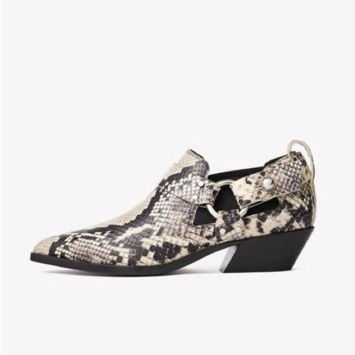 Rag Bone Westin Harness Ankle Pointed Toe Boots Snakeskin Exotic Box