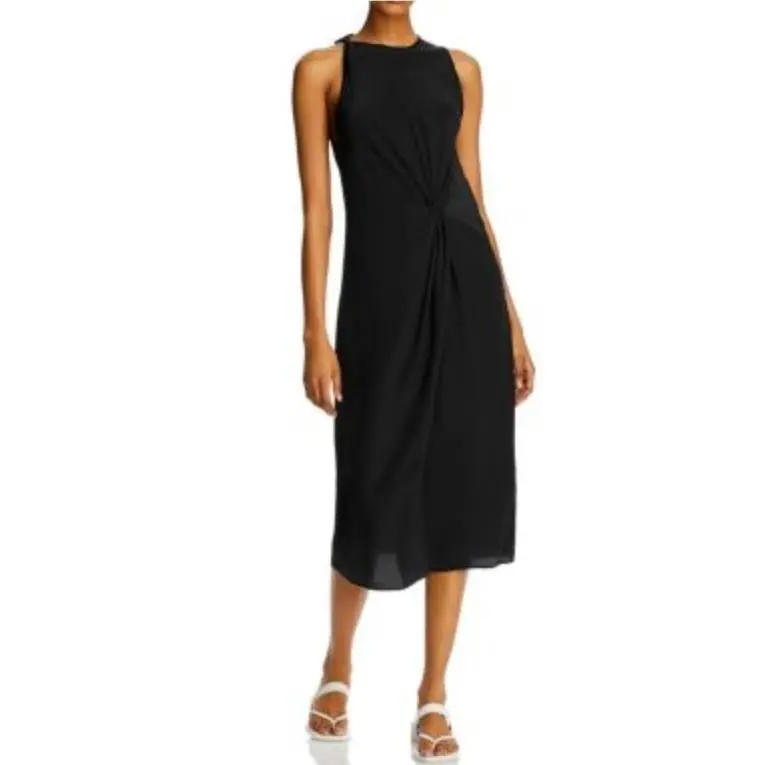 Rag Bone Seon Dress Silk Twist Front Sleeveless Black 8 Quiet Luxury