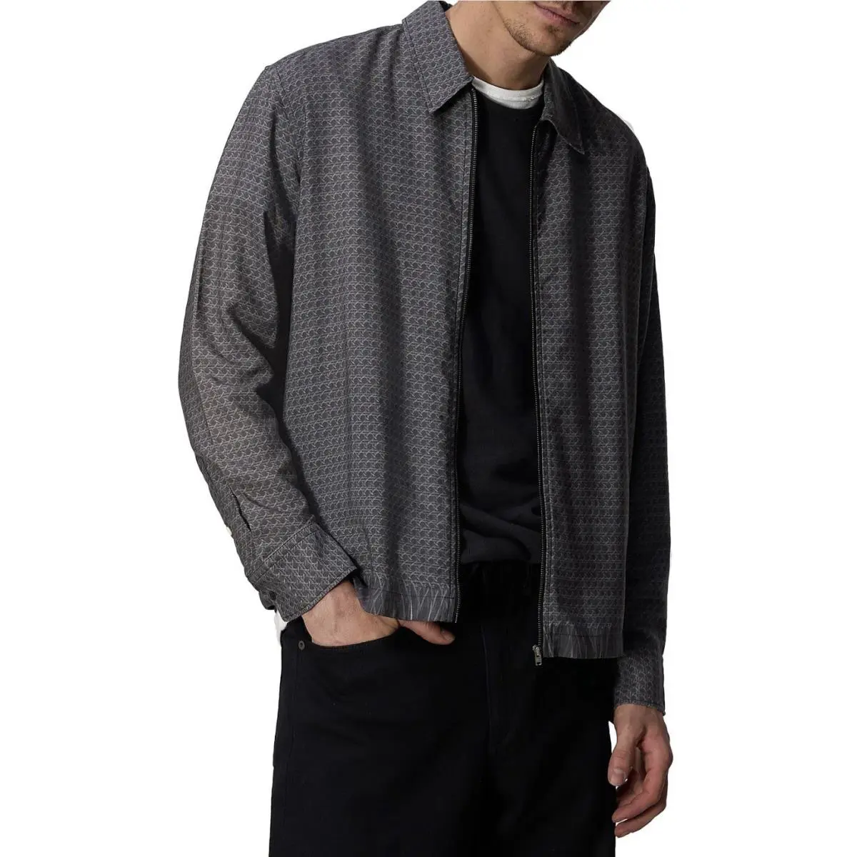 Men’s Rag Bone Blouson Full Zip Printed Long Sleeve Shirt Size Medium