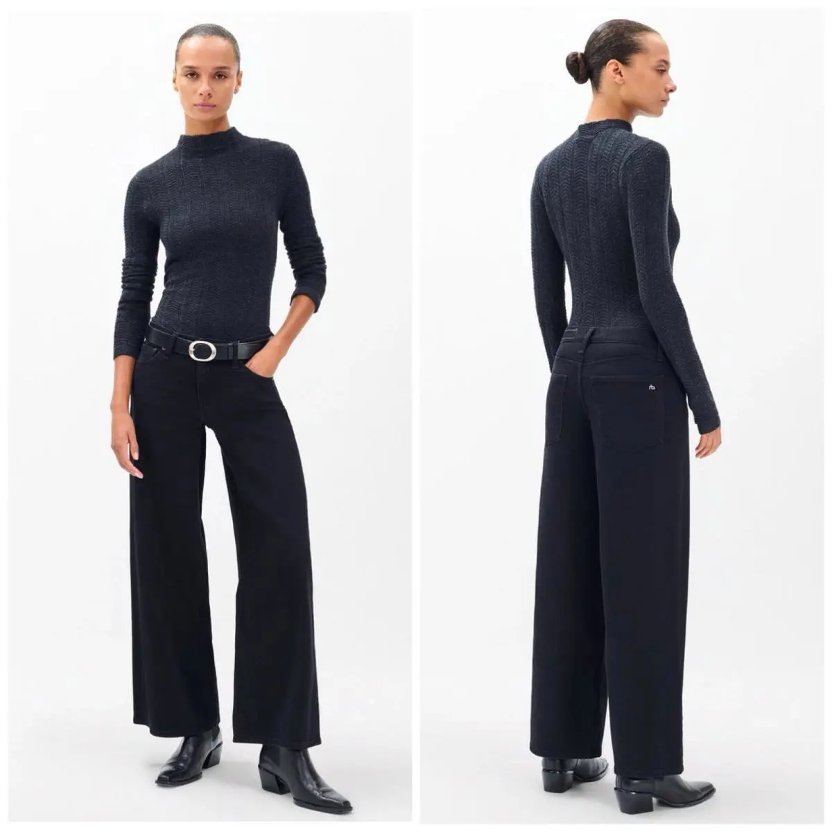 Rag Bone The Aiden Low Rise Wide Leg In Black Size: 25