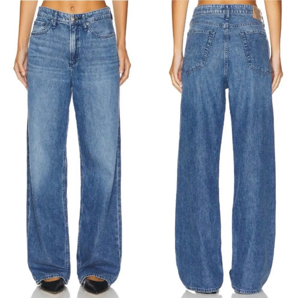 Rag Bone Featherweight Logan Jeans River Women 25 Wide Leg Mid Rise