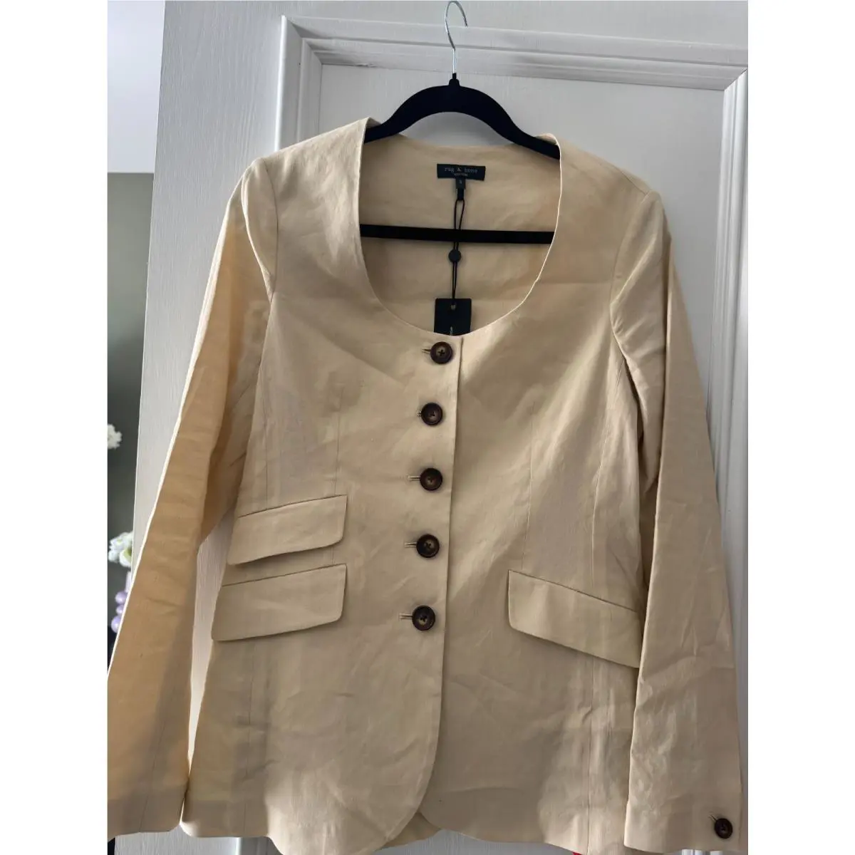Rag Bone Roslyn Linen Beigelong Sleeves Blazer Size 6