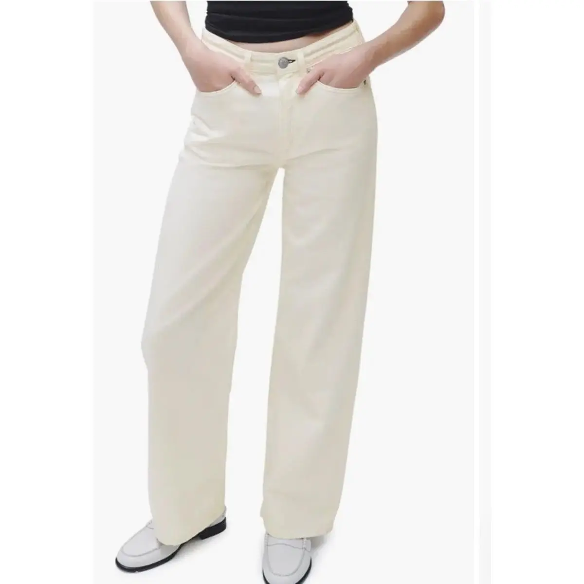 Rag Bone Wide Leg Jeans Ecru White Featherweight Stovepipe Jeans Size 32