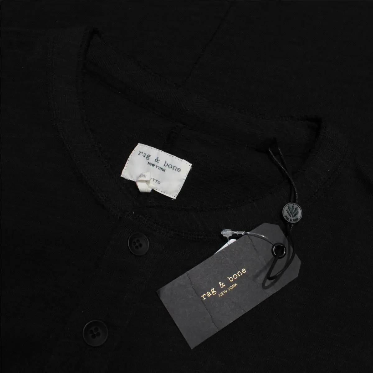 Rag Bone Classic Short Sleeve Henley T-shirt Size Xxl in Jet Black Cotton