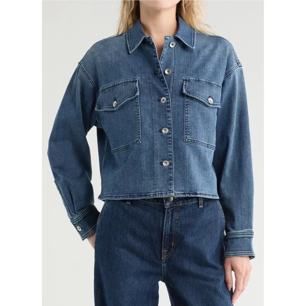 Rag Bone M Medium Jayde Shirt Jacket Denim Jean Cotton Blend Crop Bomber