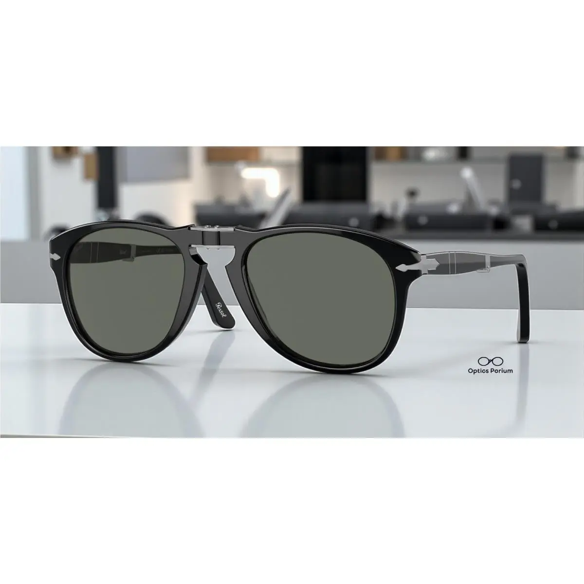 Persol PO0714 95 58 Black Green Polarized Polarized 54mm Men Folding Sunglasses