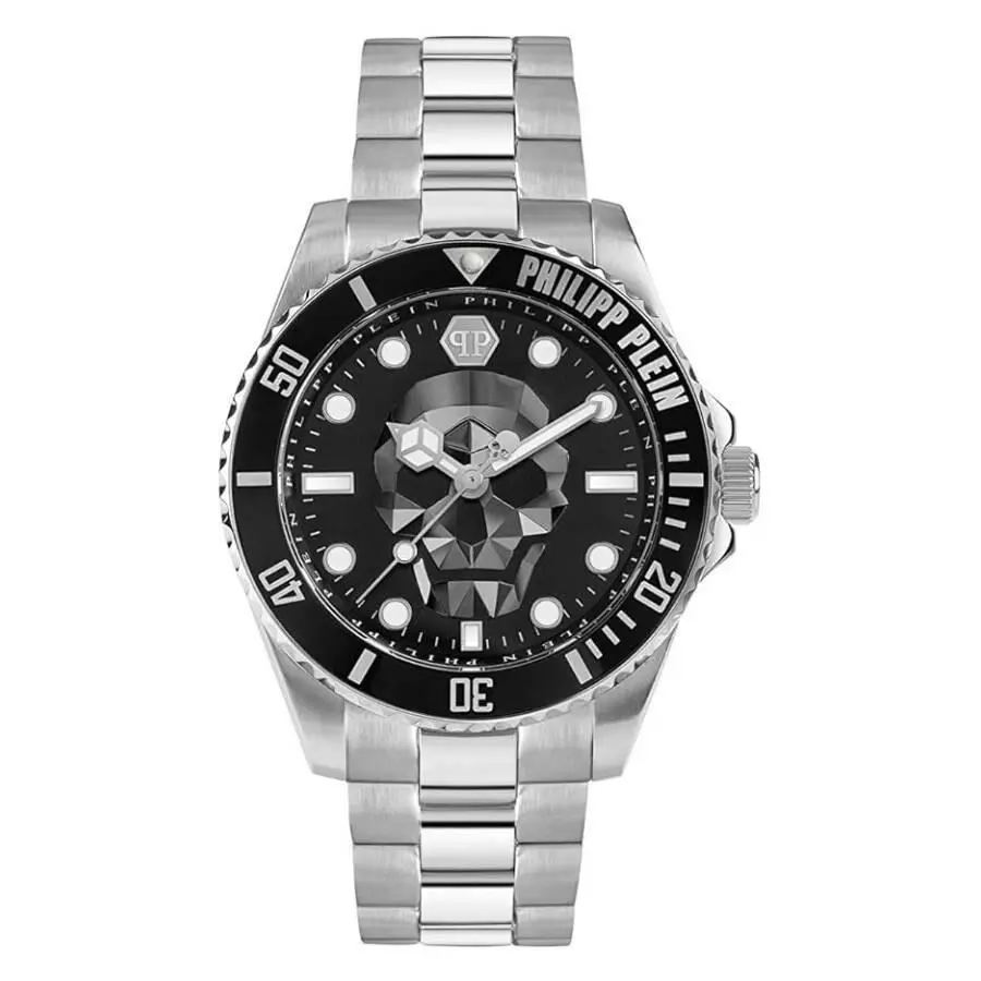 Philipp Plein Skull Diver Steel Black Dial Mens 44mm Watch PWOAA0522