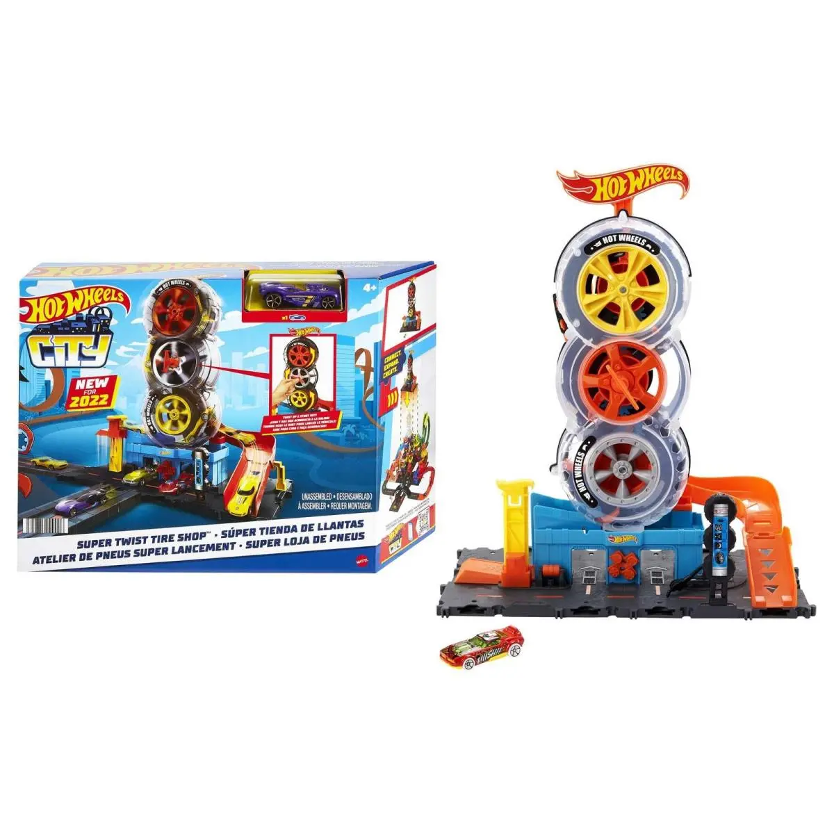 City Super Twist Tire Shop Playset Spin The Key to Make Cars Travel Through