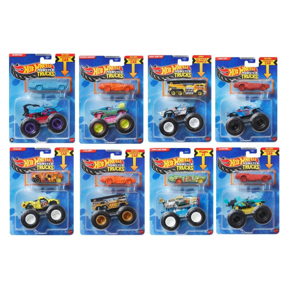 Hot Wheels Monster Trucks Bundle of 8 with Bonus Cars GRH81-999S