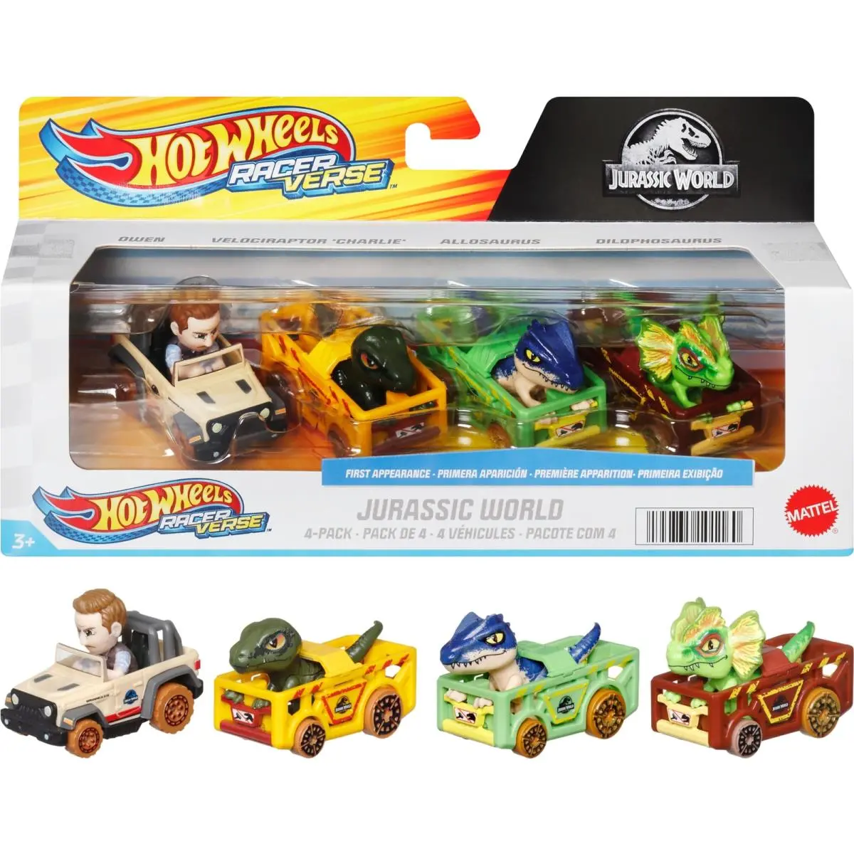 Hot Wheels Racerverse Jurassic World 4 Pack Die Cast Vehicles For Kids 3+
