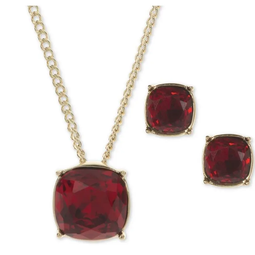 Givenchy Red Stone Necklace Stud Earrings G1 3 600a