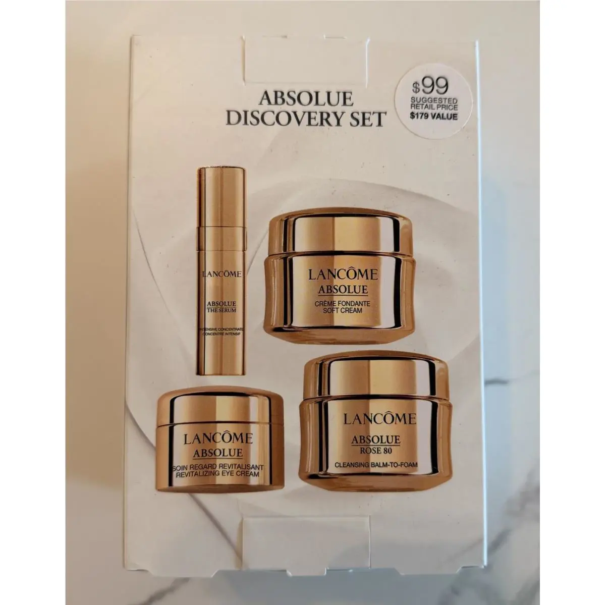 Lancome Absolue Set Serum Cream Eye Balm Cleansing Balm To Foam 4 Pc Travel